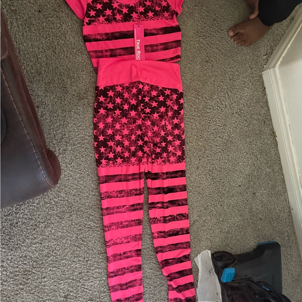 Pink and Black Striped and Starred Outfit